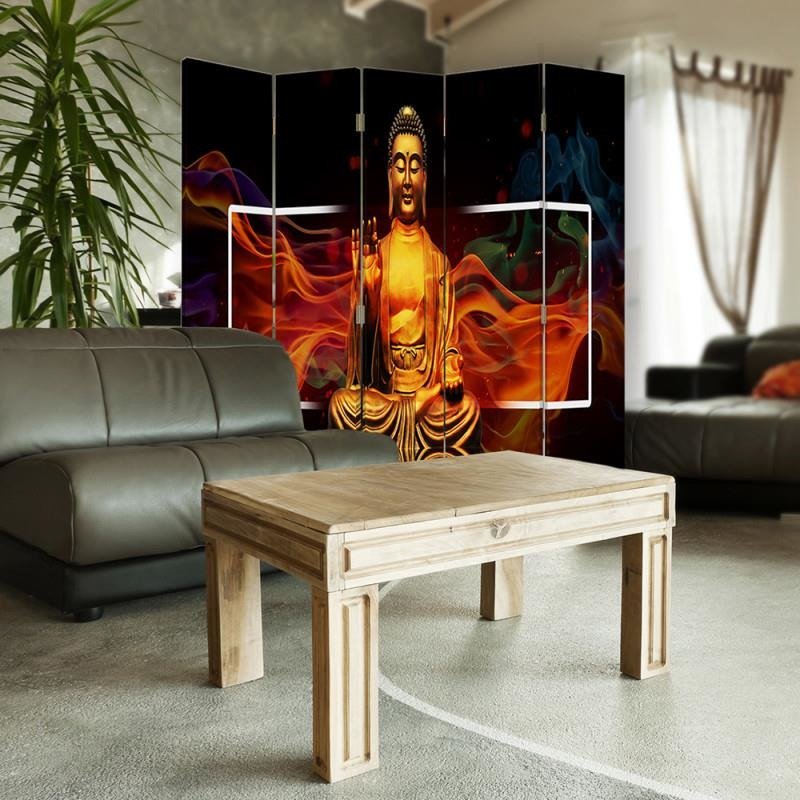 Aizslietnis, 5 paneļi, Divpusējs, 360 ° rotējošas eņģes, kanva, Golden Buddha 2 