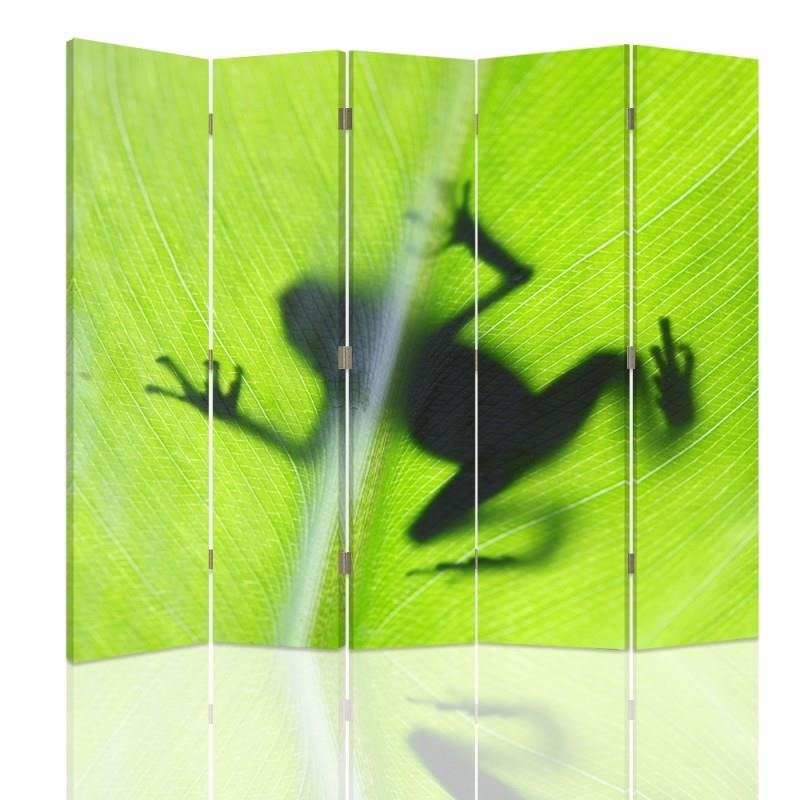 Aizslietnis, 5 paneļi, Divpusējs, 360 ° rotējošas eņģes, kanva, Green Frog On A Leaf 