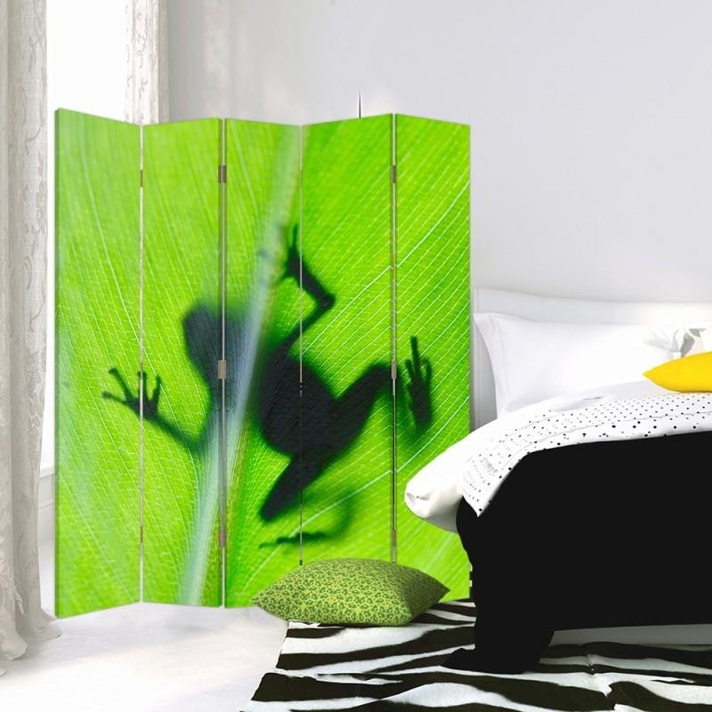 Aizslietnis, 5 paneļi, Divpusējs, 360 ° rotējošas eņģes, kanva, Green Frog On A Leaf 