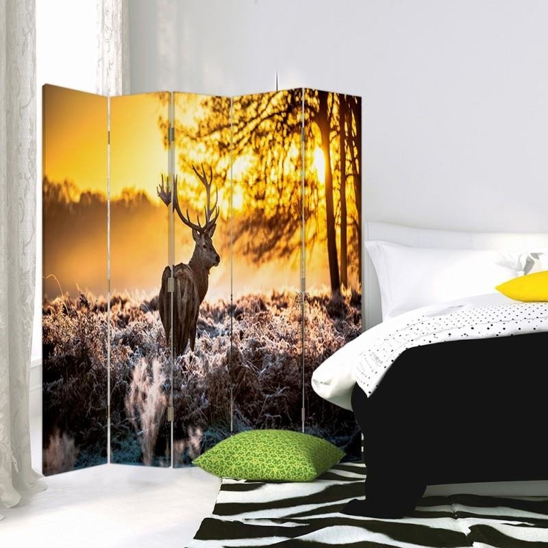 Aizslietnis, 5 paneļi, kanva, Deer Sunset 