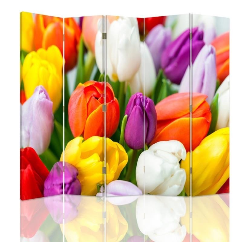 Aizslietnis, 5 paneļi, kanva, Colorful Tulips 