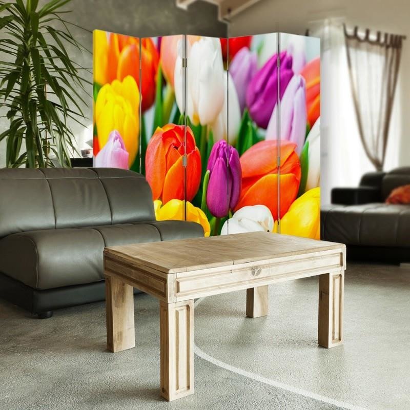 Aizslietnis, 5 paneļi, kanva, Colorful Tulips 