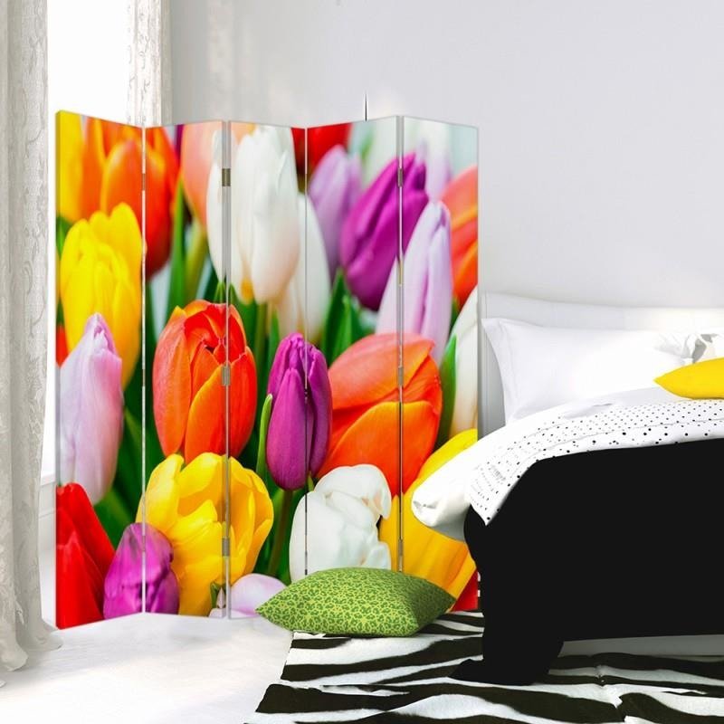 Aizslietnis, 5 paneļi, kanva, Colorful Tulips 