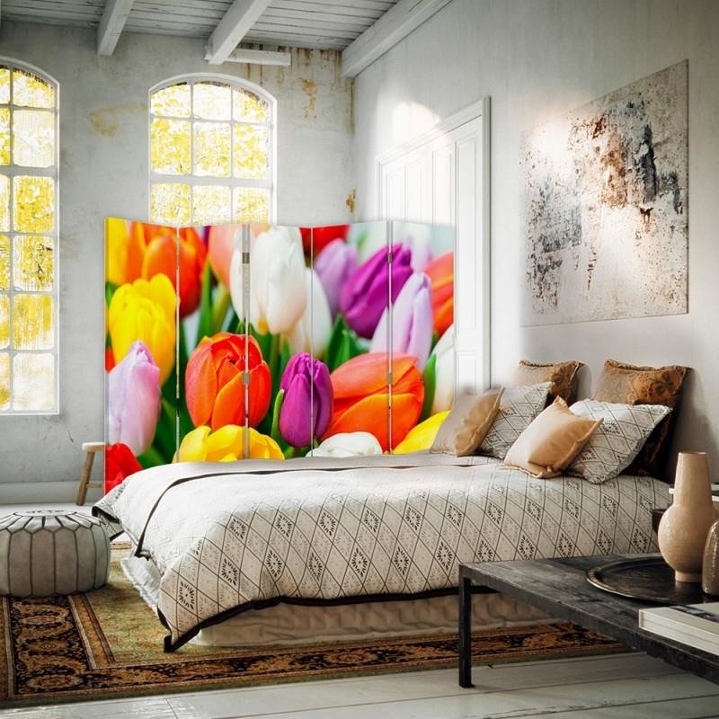 Aizslietnis, 5 paneļi, kanva, Colorful Tulips 