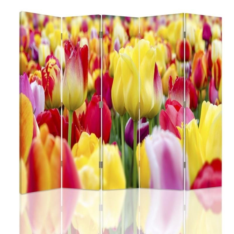 Aizslietnis, 5 paneļi, kanva, Colored Tulips 2 