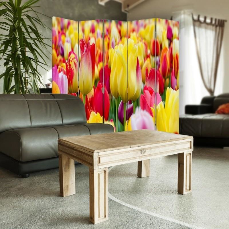 Aizslietnis, 5 paneļi, kanva, Colored Tulips 2 