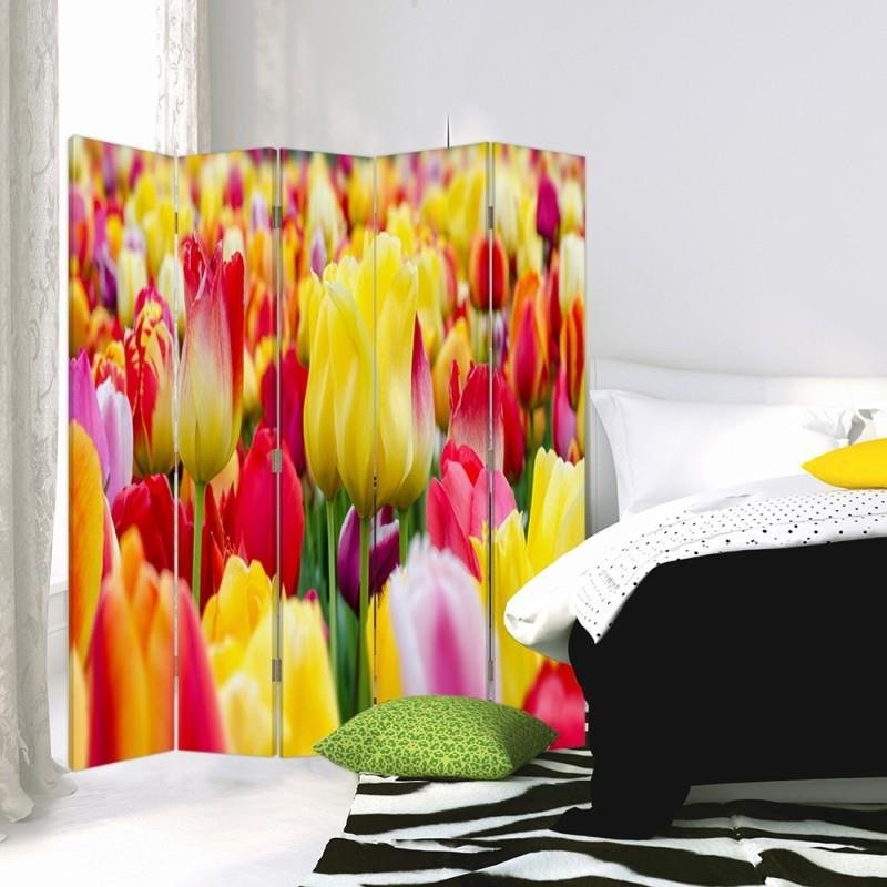 Aizslietnis, 5 paneļi, kanva, Colored Tulips 2 
