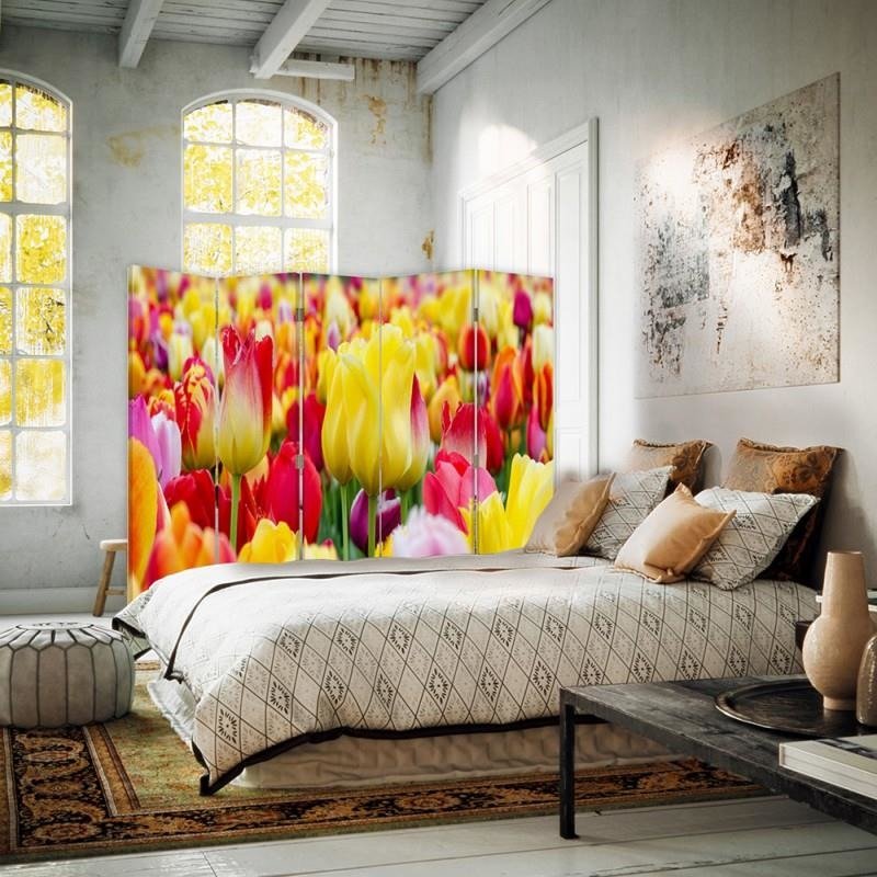 Aizslietnis, 5 paneļi, kanva, Colored Tulips 2 