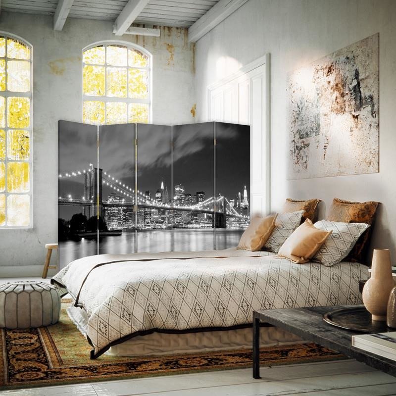 Aizslietnis, 5 paneļi, kanva, Manhattan - Panorama Of The Brooklyn Bridge 1 