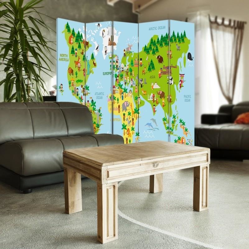 Aizslietnis, 5 paneļi, kanva, Map Of The World For Children 