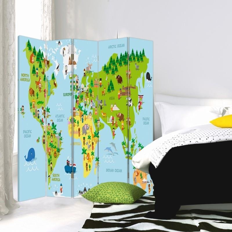 Aizslietnis, 5 paneļi, kanva, Map Of The World For Children 