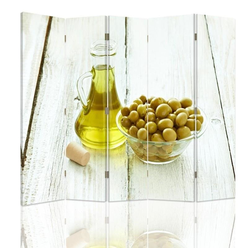 Aizslietnis, 5 paneļi, kanva, Olives And Olive Oil In A Bowl 
