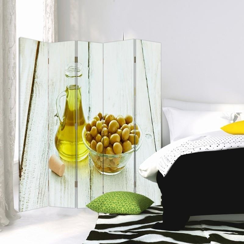 Aizslietnis, 5 paneļi, kanva, Olives And Olive Oil In A Bowl 