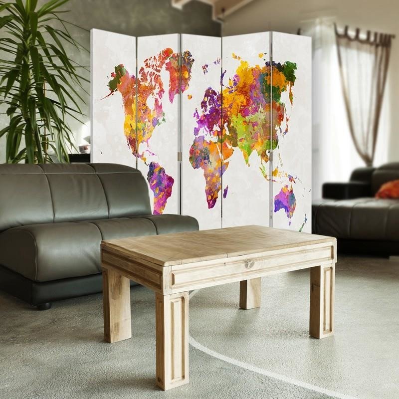 Aizslietnis, 5 paneļi, kanva, Multicolored World Map 