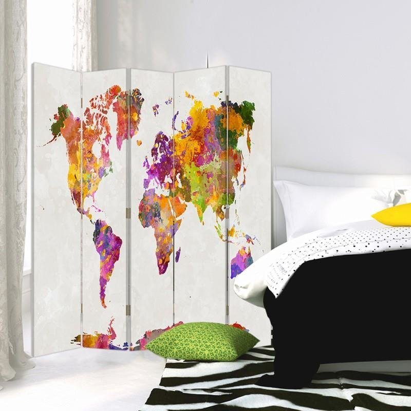 Aizslietnis, 5 paneļi, kanva, Multicolored World Map 