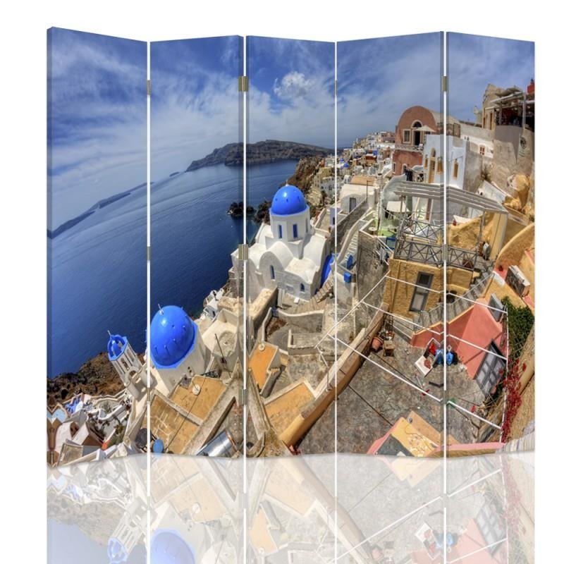 Aizslietnis, 5 paneļi, kanva, Santorini 