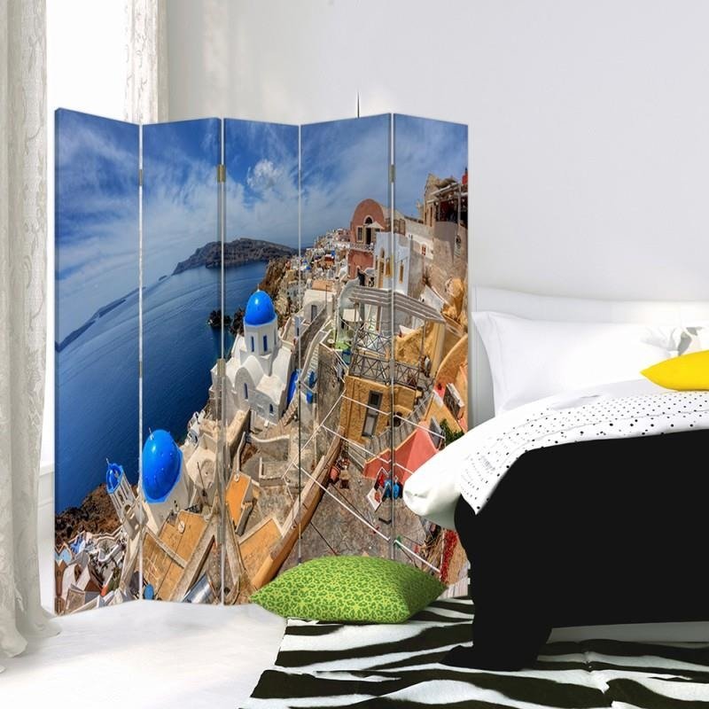Aizslietnis, 5 paneļi, kanva, Santorini 
