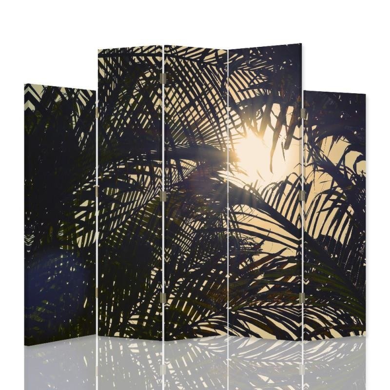 Decorative Aizslietnis, 5 paneļi, kanva, Sun Behind Palm Trees 