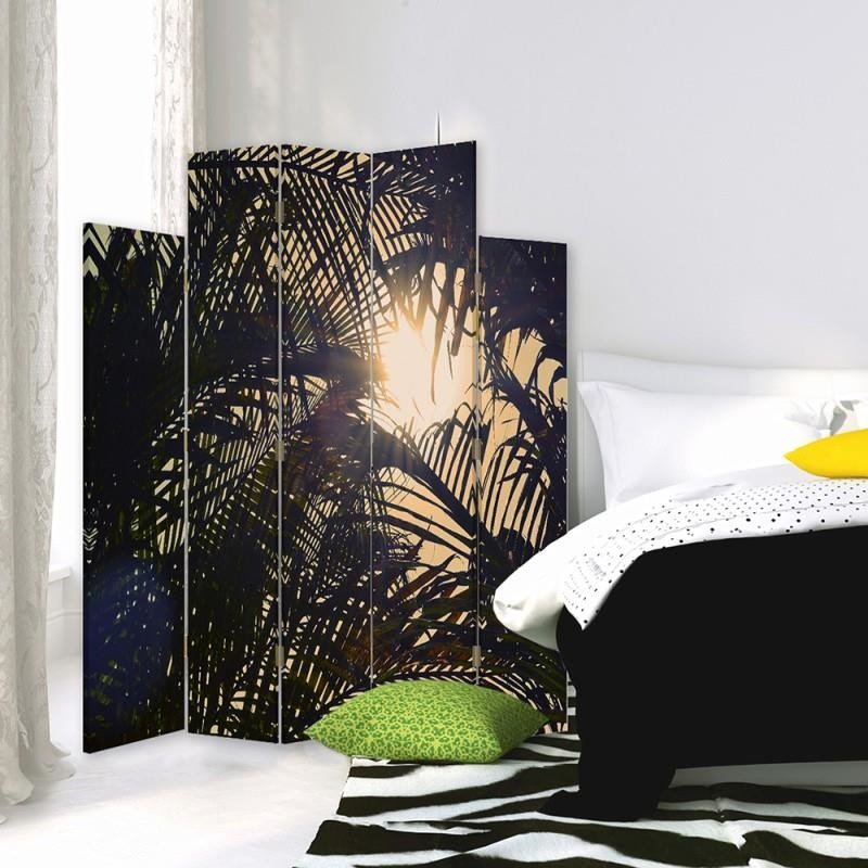 Decorative Aizslietnis, 5 paneļi, kanva, Sun Behind Palm Trees 