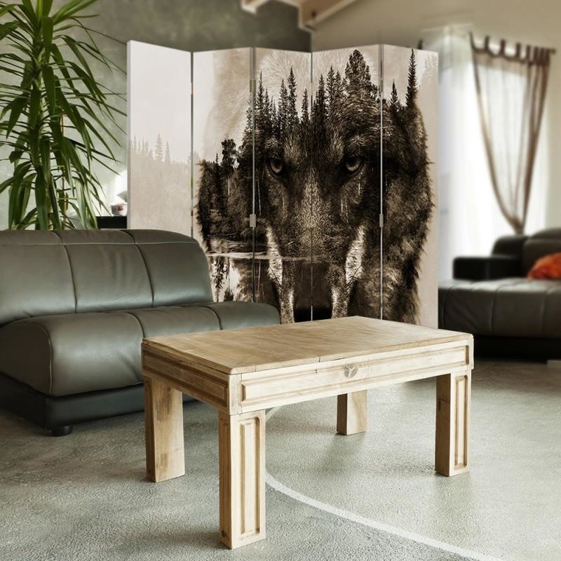 Aizslietnis, 5 paneļi, kanva, Wolf On A Background Of Forest - Brown 