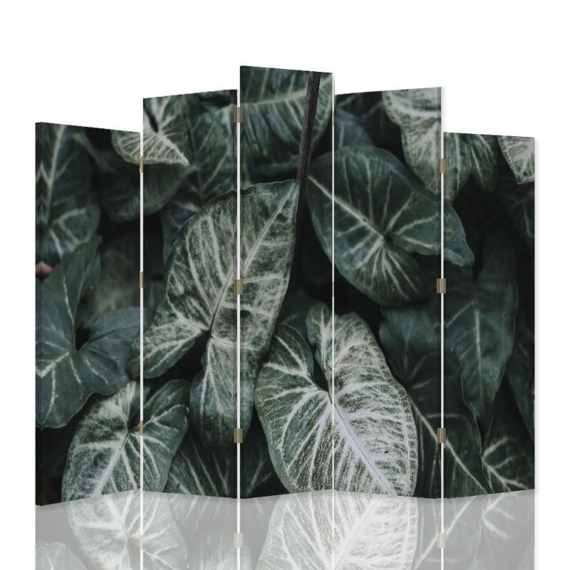 Decorative Aizslietnis ar vienpusēju apdruku, 5 paneļi, kanva, Green Leaves 1 