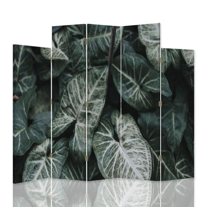 Decorative Aizslietnis ar vienpusēju apdruku, 5 paneļi, kanva, Green Leaves 1 