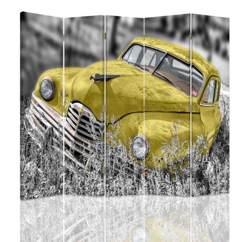 Aizslietnis, 5 paneļi, kanva, Yellow Car In The Grass 