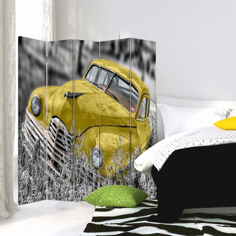 Aizslietnis, 5 paneļi, kanva, Yellow Car In The Grass 