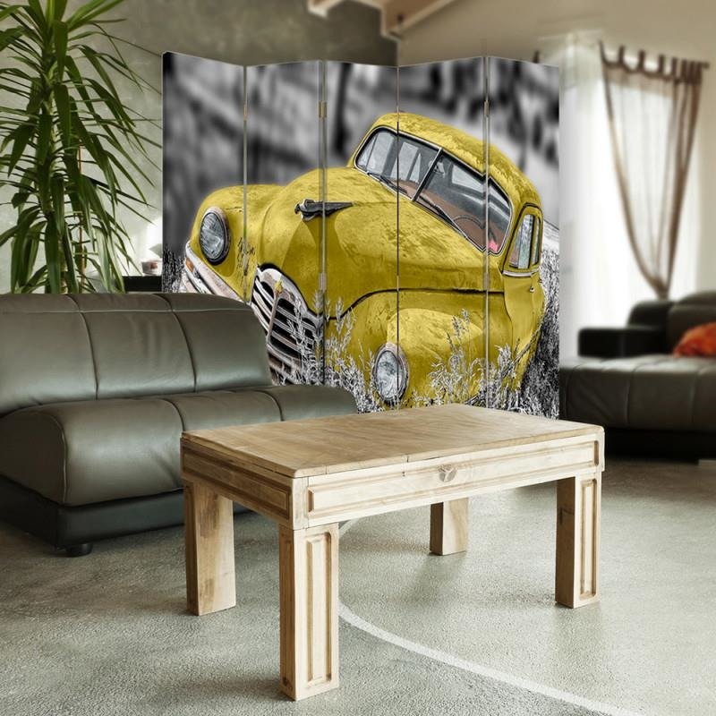 Aizslietnis, 5 paneļi, kanva, Yellow Car In The Grass 