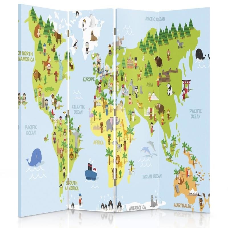 Aizslietnis, 4 paneļi, Divpusējs, Kanva, Map Of The World For Children 