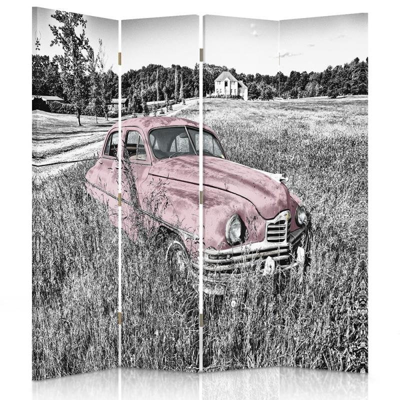 Aizslietnis, 4 paneļi, Divpusējs, Kanva, Pink Car In A Field 