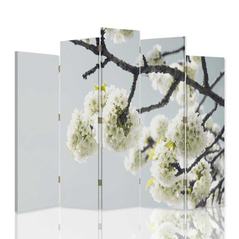Decorative Aizslietnis, 5 paneļi, Divpusējs, kanva, White Flowers On A Branch 