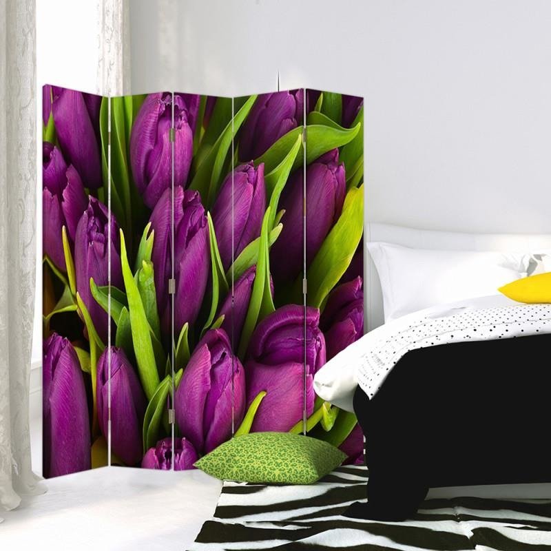 Aizslietnis, 5 paneļi, Divpusējs, kanva, Claret Colored Tulips 