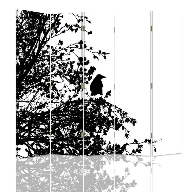 Aizslietnis, 5 paneļi, Divpusējs, kanva, Black-And-White Bird 