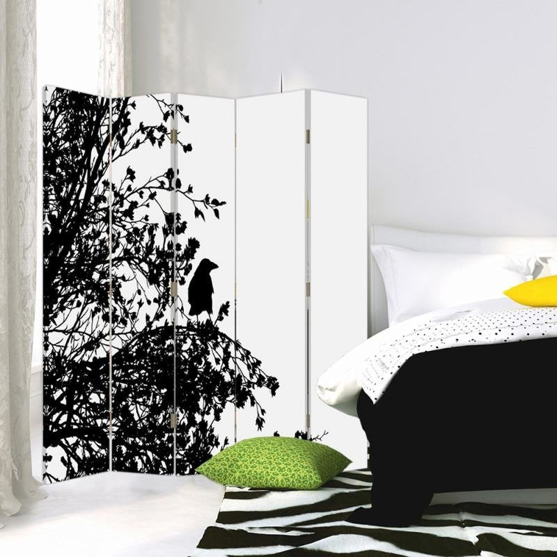 Aizslietnis, 5 paneļi, Divpusējs, kanva, Black-And-White Bird 