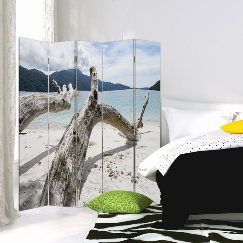 Aizslietnis, 5 paneļi, Divpusējs, kanva, Branches Tree On A Tropical Beach 