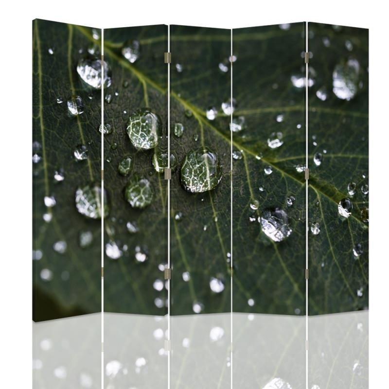 Aizslietnis, 5 paneļi, Divpusējs, kanva, Rain Drops On A Leaf 