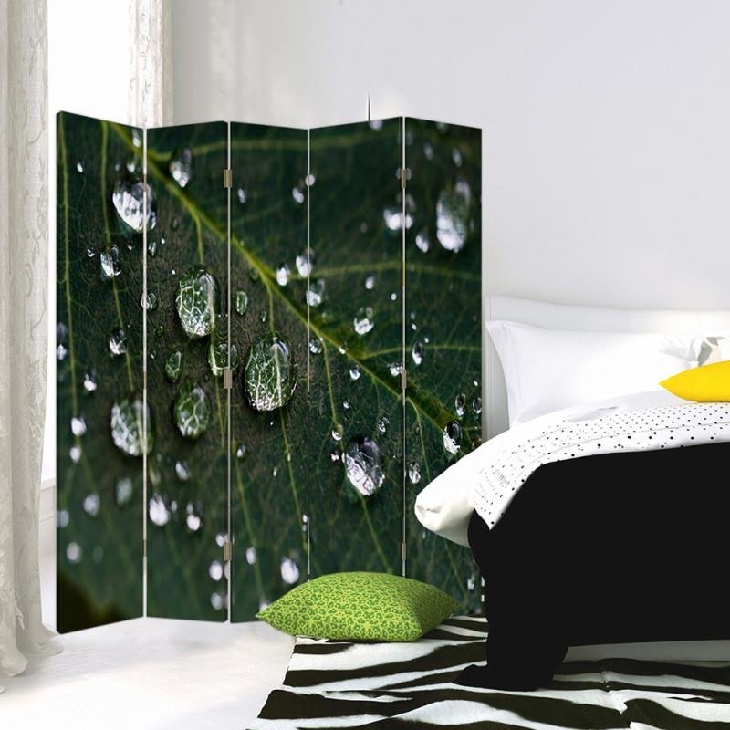 Aizslietnis, 5 paneļi, Divpusējs, kanva, Rain Drops On A Leaf 