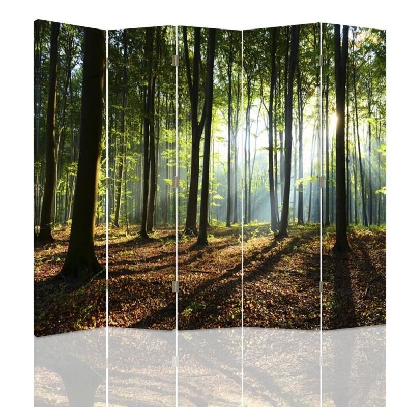 Aizslietnis, 5 paneļi, Divpusējs, kanva, Rays Of The Sun In The Forest 