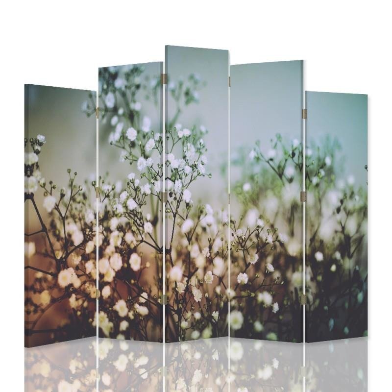 Decorative Aizslietnis, 5 paneļi, Divpusējs, kanva, Plants With White Flowers 
