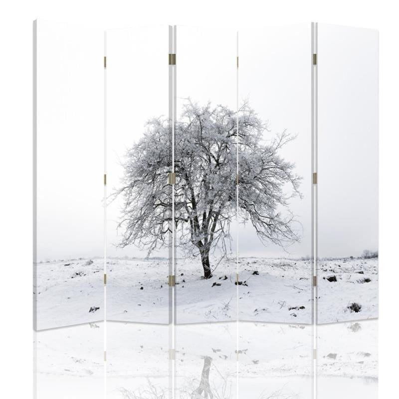 Aizslietnis, 5 paneļi, Divpusējs, kanva, Lonely Snow-Covered Tree 