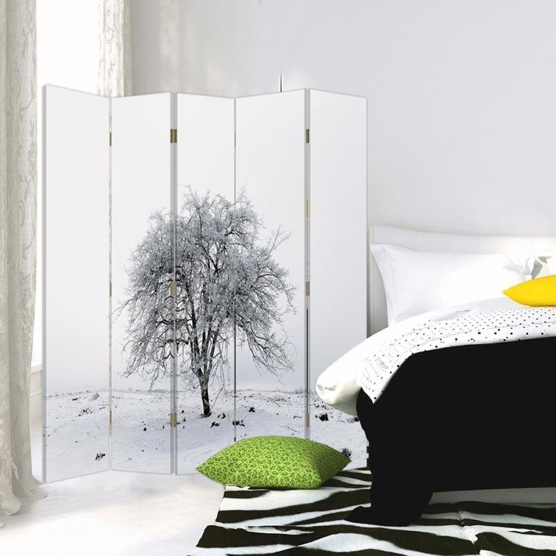 Aizslietnis, 5 paneļi, Divpusējs, kanva, Lonely Snow-Covered Tree 