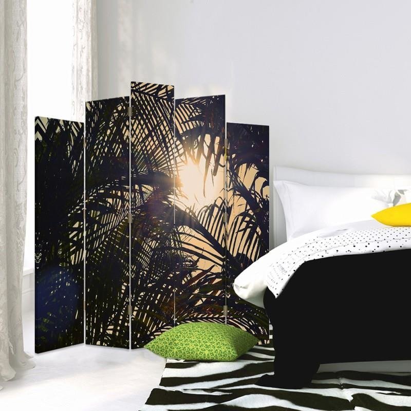 Decorative Aizslietnis, 5 paneļi, Divpusējs, kanva, Sun Behind Palm Trees 