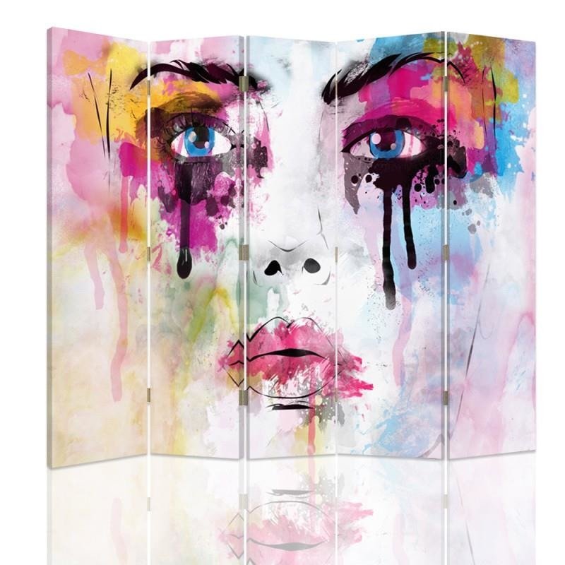 Aizslietnis, 5 paneļi, Divpusējs, kanva, Face With Paint Stains 