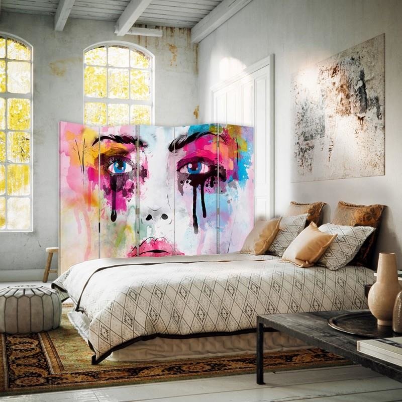Aizslietnis, 5 paneļi, Divpusējs, kanva, Face With Paint Stains 