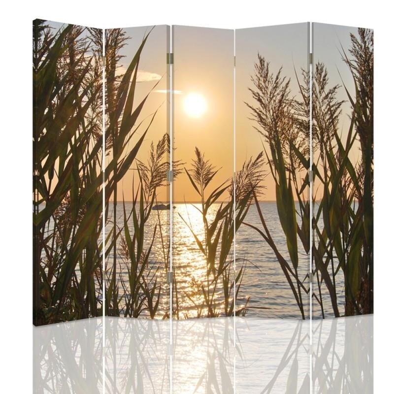 Aizslietnis, 5 paneļi, Divpusējs, kanva, The Setting Sun Over The Lake 