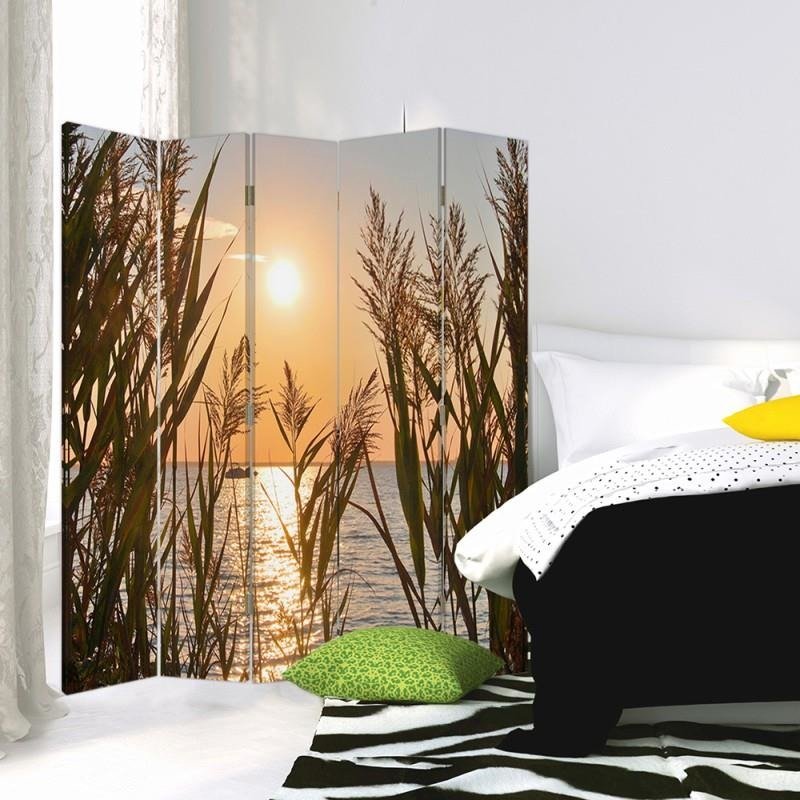 Aizslietnis, 5 paneļi, Divpusējs, kanva, The Setting Sun Over The Lake 