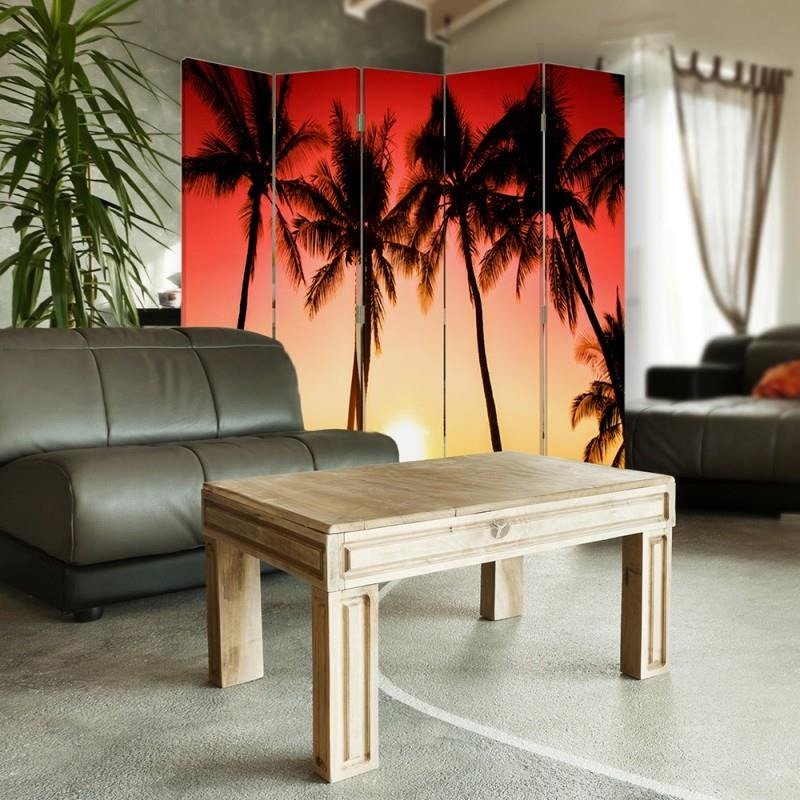 Aizslietnis, 5 paneļi, Divpusējs, kanva, Sunset And Palm Trees 