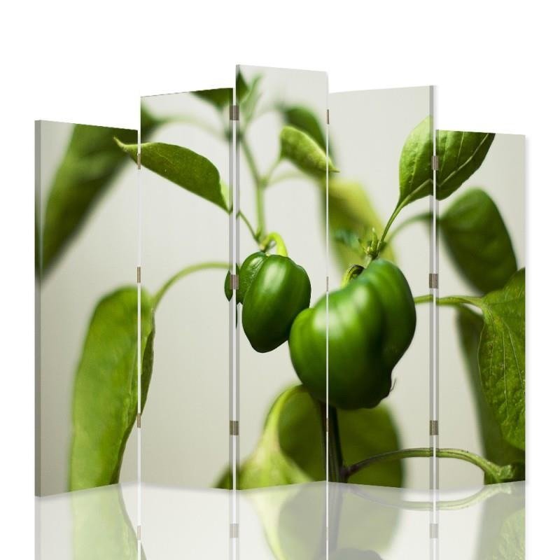 Decorative Aizslietnis, 5 paneļi, Divpusējs, kanva, Green Peppers 