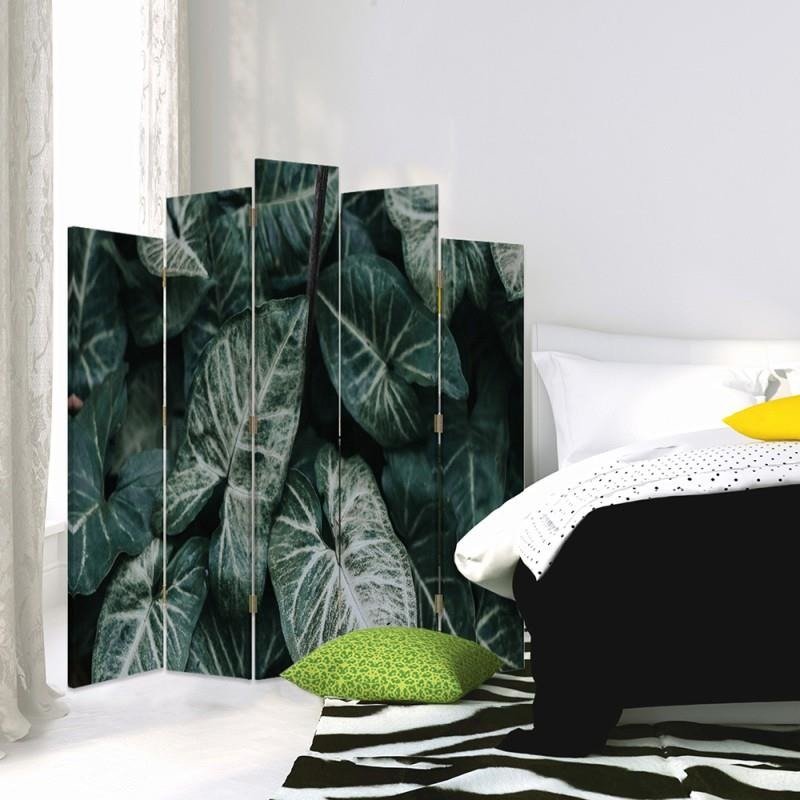 Decorative Aizslietnis, 5 paneļi, Divpusējs, kanva, Green Leaves 1 